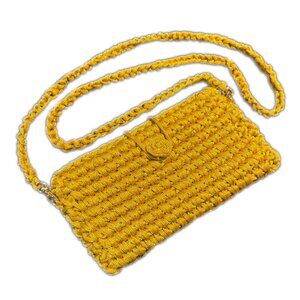 Handcrafted Yellow Gold Crochet Macrame Clutch convertible Shoulder Bag